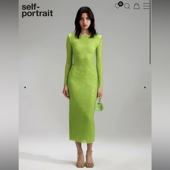 Self Portrait GG Dress in Vibrant Green Crystal Long Sleeve Maxi Dress - Siz - Picture 12 of 13